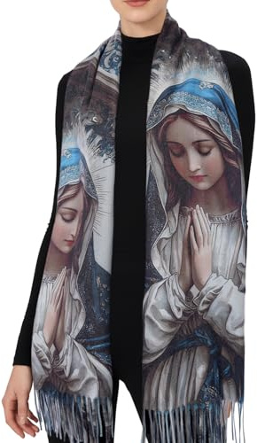 Riletese Virgen de Guadalupe Prayer Shawl Scarf Catholic Gifts For Women Mom Mexican Virgin Mary Pashmina Scarves Wrap (Blue)