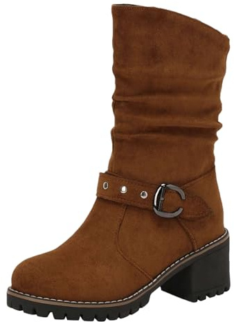 rismart Botas de Vestir Media Caña Mujer Microfibra Motociclista Zapatos de Invierno