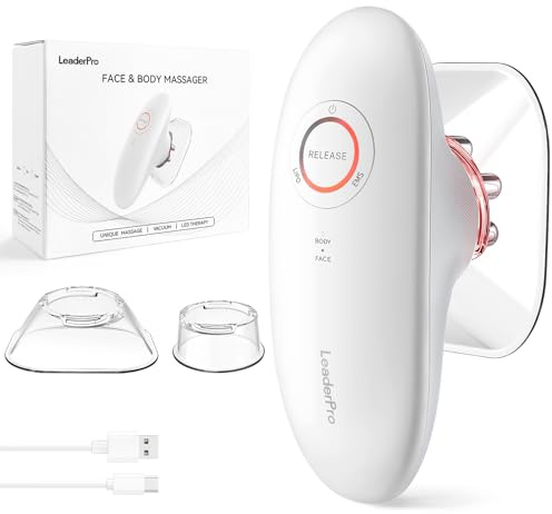 Masseur Anti Cellulite Électrique à Ventouse, EMS et Lumière Rouge, 3 Niveaux d’Intensité, 2 Ventouses, pour Corps et Visage, Effet Drainage Lymphatique, Raffermissant, Massage en Profondeur, Blanc