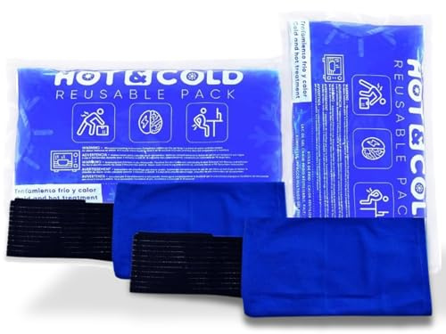 SURGICALMED - Pack de 2 Bolsas de Gel Frío o Calor Reutilizables (26 x 15 cm) - Incluye 2 Funda Multiposición de Tela con banda de compresión - Aptas para Nevera y Microondas - Ideales para Terapias