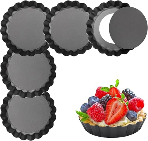 hankousi 6 stampi per crostate, diametro 10 cm, altezza 2 cm, per quiche e tortine con base rimovibile per cuocere quiche