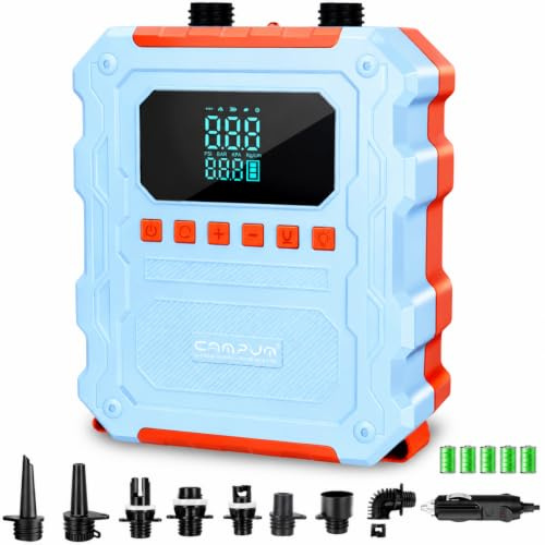 KinZon Pompe à Air Électrique 60 PSI Haute Pression pour Paddle SUP, Rechargeable Compatible Prise Voiture 12V/120W, Arrêt Automatique, Gonflage/Dégonflage, Compresseur d’Air pour Paddle, Kayak, Pneus