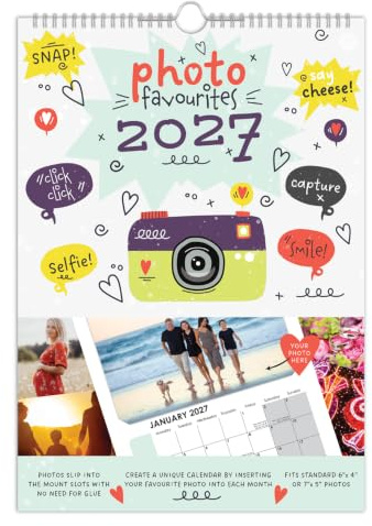 5 x 2027 A4 Photo Calendar - Insert Your Own 6x4 or 5x7 Photos - Customisable Spiral Bound Family Wall Planner Photograph Calendars Gift