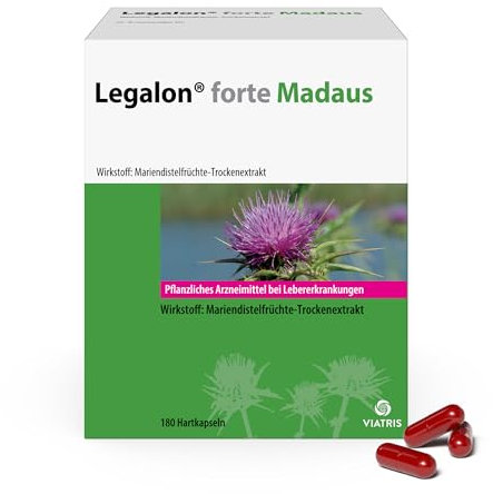 Legalon forte Madaus 180 Hartkapseln - Mariendiestel Kapseln, hilft die Leber zu entgiften, pflanzliches Arzneimittel, unterstützt die natürliche Leberfunktion - mit 140mg Silymarin