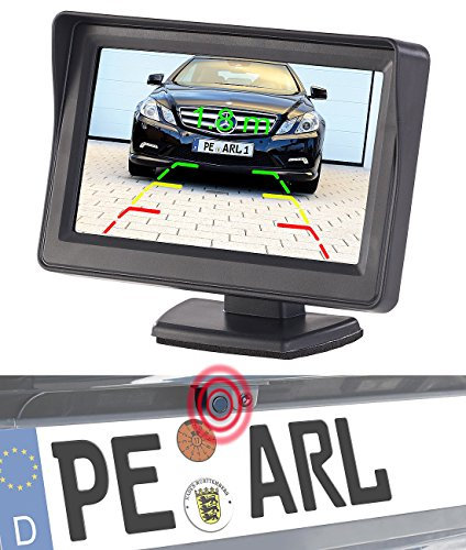 Lescars Einparkhilfe Kamera: Farb-Rückfahrkamera und Einparkhilfe mit 10,9-cm-TFT-Rückfahrmonitor (Rückfahrkamera mit Sensoren, mit Monitoren, Nummernschildkamera)