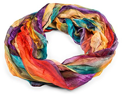 fashionchimp Loop Schlauchschal für Damen mit Feder-Muster in Batik Style, Crash and Crinkle, Seide, Schal (Gelb-Bunt)