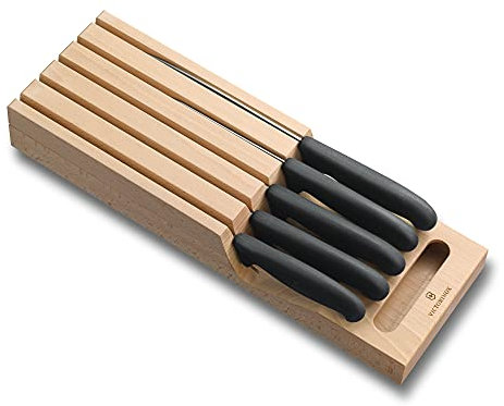 Victorinox Fibrox Schubladen-Messerhalter, Messeraufbewahrung, 5-teilig Bestückt, Küchenmesser, aus Buchenholz