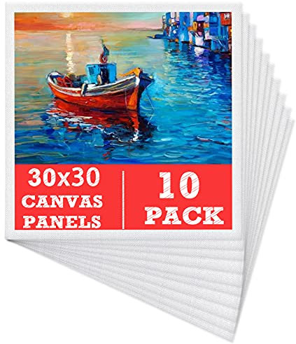 Leinwand zum Bemalen Set (10er Pack) – 30 x 30 cm, Vorgespannte Weiße Künstler Canvas Panel Leinwände - 3mm starkem Malkarton - Geeignet für Acryl und Öl Malerei Sowie zum Skizzieren und Zeichnen