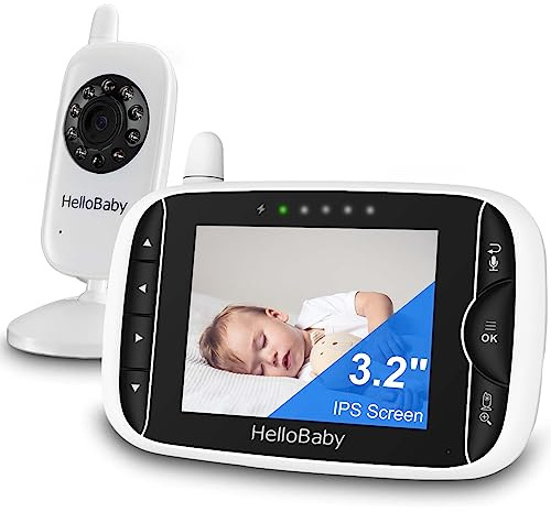 Monitor de video para bebé con cámara y audio, pantalla LCD de 3.2 pulgadas, visión nocturna infrarroja, audio bidireccional y monitoreo de temperatura ambiente, canción de cuna, pantalla activada por