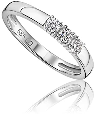 MIORE Anelli Donna, Anello di Fidanzamento/Anello Eternity Oro Bianco 14 carati 585 con 3 Diamanti 0,21 Carati, Gioielli Donna Anallergici Fatti a Mano, Consegnato con Portagioielli