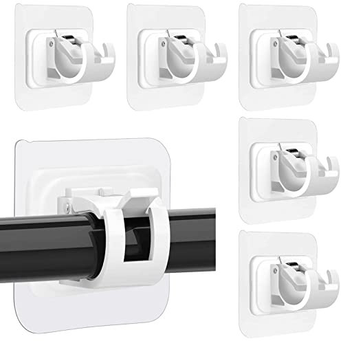 6Pcs Self Adhesive Curtain Rod Bracket Drapery Hook Holders Fixing Rod Holder, Curtain Pole Wall Brackets Fixing Rod Holder Towel Rod Hooks for Home Bathroom Kitchen and Hotel (White)