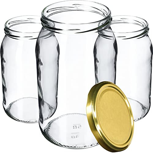 KADAX Lot de 24 grands bocaux en verre 900ml Ø82 – couvercle à vis hermétique, pour conserves, cornichons, légumes lacto-fermentés et confitures maison