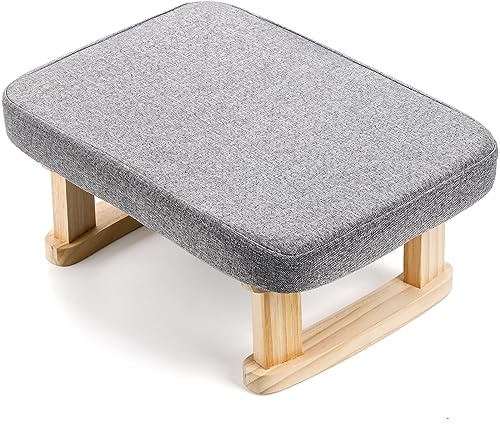Lawei Small Footstool Ottoman, Rectangle Fabric Foot Stool Rest with Wooden Legs and Non-Slip Soft Padding, Modern Footstools Step for Couch, Desk, Office, Living Room, Bedroom, Entryway, Dogs, Gray