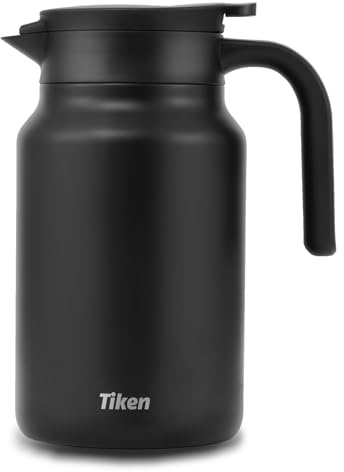 Tiken 1.5L Thermoskanne aus Doppelwandingem Edelstahl Isolierkanne Kaffeekanne mit Quick Tip Verschluss