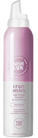 Nishlady Crazy Styles - Schiuma di fissaggio per capelli, 200 ml, volume e tenuta a lungo, ideale per ricci e capelli lisci, non si attacca, styling perfetto per tutto il giorno