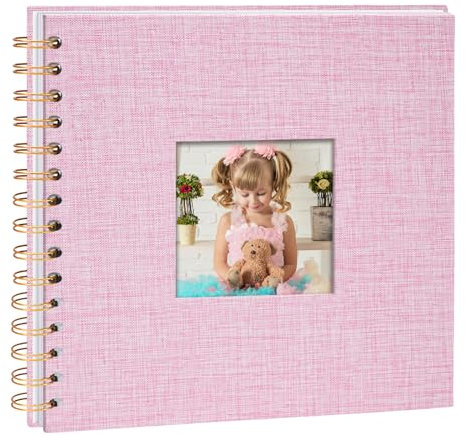 Vienrose Fotoalbum zum Selbstgestalten 20,5 x 20,5 cm, DIY Scrapbook Spiralalbum mit 40 Weißen Seiten, Leinen Fotoalbum zum Einkleben für Familien, Baby, Hochzeit, Jahrestag, Geburtstags, Rosa