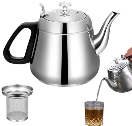 Theière Inox Avec Infuseur - 1,5L ThéIère En Acier Inoxydable Avec Filtre Amovible, Théière Avec Filtre Résistant À La Chaleur Pour Thé, Café, Bouilloire Induction Pour Infusion De Fruits, Herbes