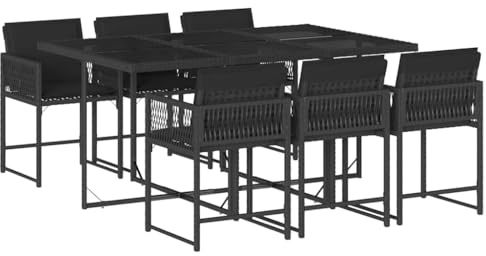 vidaXL Ensemble à Manger de Jardin avec Coussins 5 pcs, Table et Chaises à Dossier Rabattable, Meubles d'Extérieur Patio Terrasse, Moderne, Noir Résine Tressée