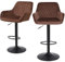 ralex-chair Bar Stools Set of 2, Height Adjustable Velvet Fabric Swivel Barstool Bar Chairs, Breakfast Dining Stools With Backrest and Armrest for Bar, Counter and Kitchen,Brown
