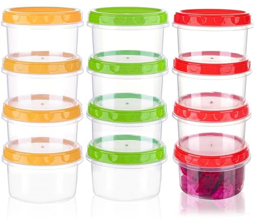 Lot de 12 boîtes alimentaires rondes en plastique avec couvercles à visser - 250 ml - Empilables - Étanches - Passe au lave-vaisselle