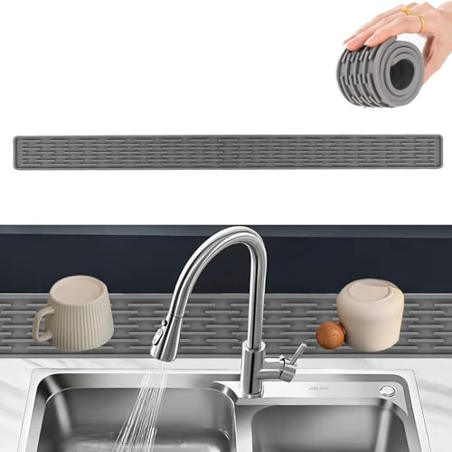 FAINCA Tappetino Scolapiatti, 70*5*0.5cm Tappetino Lavello Cucina, Tappetino Scolapiatti Silicone,Tappetino per Rubinetto Lavello Cucina, Appetino di Drenaggio per Lavandino Cucina (Grigio)