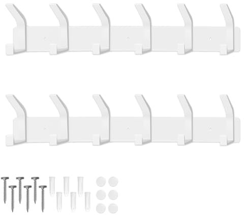 AUXHCYL 2 Stück Kleiderhaken Wand mit 6 Haken, Hakenleiste Garderobe für Schlafzimmer Bad Küche, Garderobenleiste Wandgarderobe für Jacken, Mäntel, Taschen, Hüte und Schals bieten (Weiß)