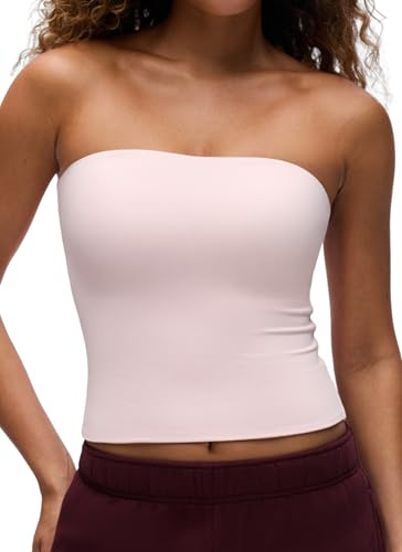 CRZ YOGA Butterluxe Haut de Tube Double Doublure Crop | Décontracté, Extrêmement Doux, Ajusté, Fin Élastique, Haut Bandeau Sans Bretelles pour Femme