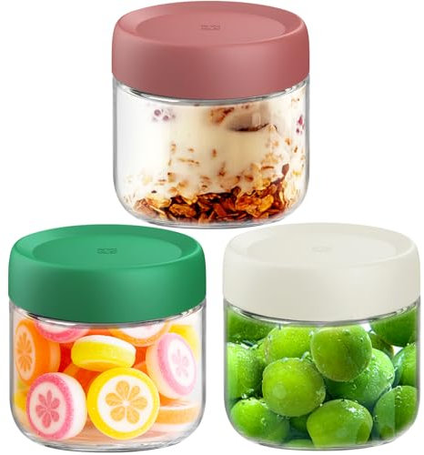 10oz Overnight Oats Containers with Lids - 3 Pack Bulk Airtight Glass Jars, Meal Prep Jars for Yogurt, Salad, Smoothies, Reusable Storage Containers (Leakproof, Dishwasher & Freezer Safe)