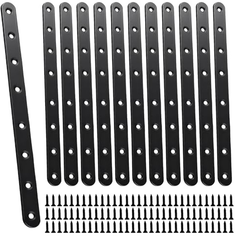 MUNGHOK 12 st rostfritt stål plattförbindare svart 293x19x3mm, metallförbindare, platt träförbindare, hålplatta förbindningsplatta metall för möbler, skåp, hyllor, reparation