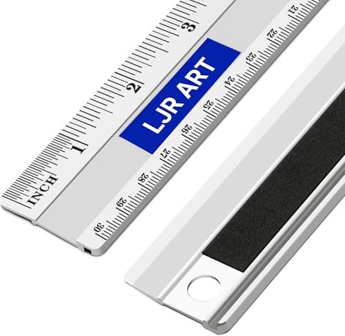 LJR ART 12 Inch Aluminum Cutting Ruler, Dual Scale Inch/Metric Measuring Tool with Precision Markings, Lightweight Straight Edge for Architects, Students, Engineers, and Designers