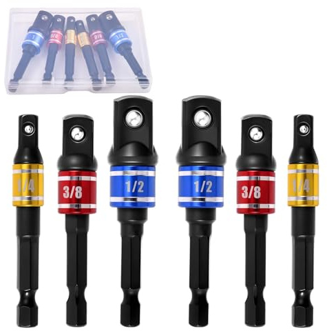 SPEEDWOX Socket Adapter Extension Set 6PCS 1/4 3/8 1/2 Impact Grade Driver Bit Set with Holder Ratchet Wrench Nut Hex Drive Adapter Hand Power Accessories for Mechanics DIY Enthusiasts and Welders
