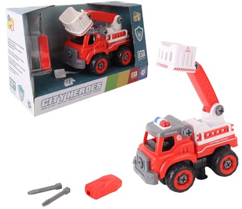 TACHAN -Camión Bomberos 33 Piezas - Juguete de Construcción con Herramienta, Ruedas y Accesorios - Juguete Stem (CPA Toy Group 703T01023)