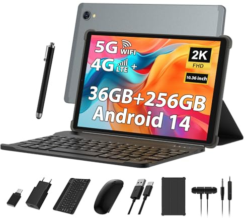 SOLVYXEN Android Tablet 10.6 Pulgadas, 4G SIM LTE & 5G WiFi, 36GB RAM, 256GB ROM (TF 1TB), 2000 * 1200, 8000mAh, 13MP+8MP, GPS, Octa-Core, Tablet con Teclado|Ratón|Estuche|Auriculares-Gris
