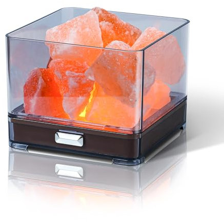 HISUNY Himalayan Rock Salt Lamp, Natural Crystal Salt Light, Mini USB LED Night Lamp with 6 Way Dimmer Switch, Smart Heating Night Light, Sleeping Aid and Stress Relief, Square