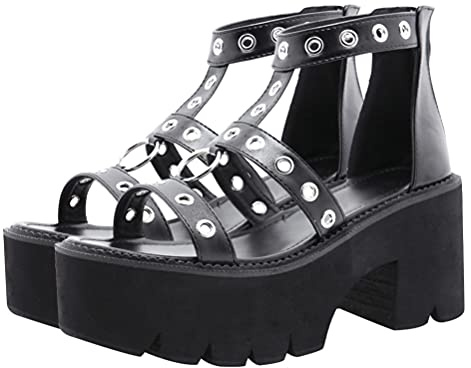 Holibanna Donne Romane Ritaglio Goth Della Piattaforma Sandali In Metallo Anello Grosso Tallone Pattini di Estate Sandali
