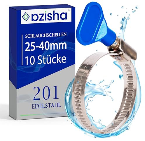AZISHA Schlauchschellen 25-40mm - 10 Stücke Edelstahl - Einstellbare Mit Flügelmutter - Mehrzweck Hose Clamp für Pool, Gas, Wasser, Waschmaschine, Und Kfz Schlauch