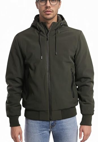 TONY BACKER Giacca Uomo Invernale in Softshell Impermeabile Antivento con Cappuccio Rimovibile Giubbotto Caldo per Trekking Casual 3351 (IT, Testo, L, Regular, Regular, Verde-1)