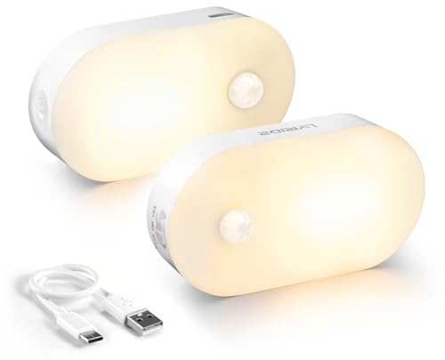 Lyridz Dimmbar Nachtlicht mit Bewegungsmelder, Warmweiß LED-Nachtlicht AKKU Aufladbar USB-C,Selbsthaftende Schrankbeleuchtung Orientierungslicht für Kinderzimmer,Schlafzimmer,Küche,Flur,(2Stück)