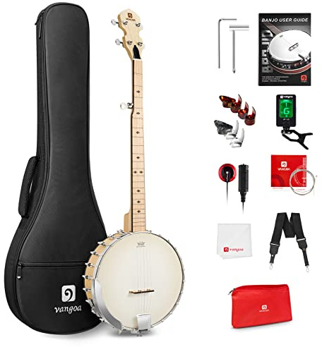 Vangoa Open Back 5 String Full Size Banjo, Clawhammer Beginner Kit With Renaissance Remo Head, Maple With Geared 5th Tuner, Natural