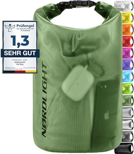 Nordlight Dry Bag 2L Wasserdichter Beutel - (Dunkelgrün) Wasserdichter Packsack Mit Roll Top Verschluss Und Schultergurt | Schwimmen, Baden, Strand, Kanu, Stand Up Paddling, Tauchen