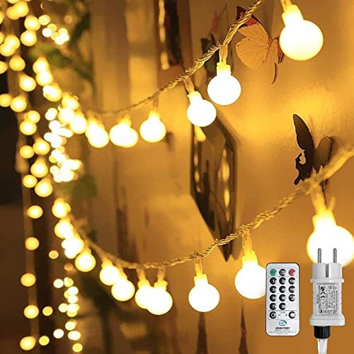 WOWDSGN Catena Luminosa a Sfera Colorata, 10M 100LED Dimmerabili, Catena di Luci da Festa con Spina per Interni ed Esterni, 8 Modalità di Illuminazione, Risparmio Energetico, Ideale per Natale, Festa