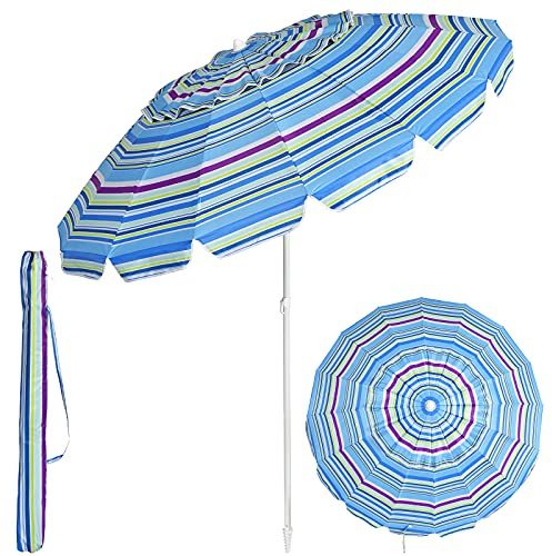 KOMFOTTEU Ombrellone da Spiaggia 220 cm, Parasole da Giardino, Parasole da Spiaggia, Pieghevole, Leggero, Ombrellone da Balcone per Esterni con Borsa per il Trasporto, senza Base (Blu)
