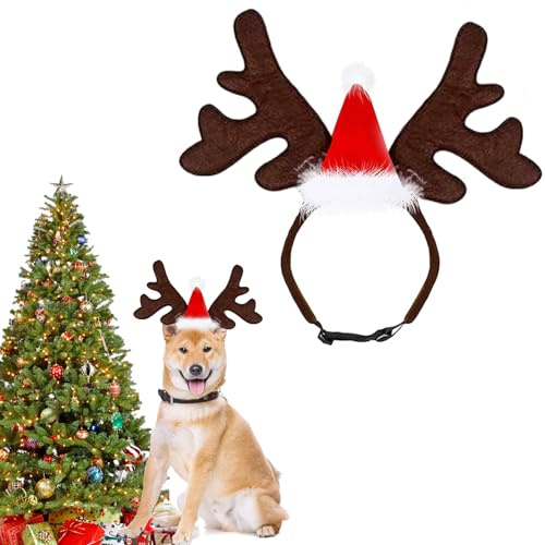 Bandeau De Noël pour Animal De Compagnie Chien Chat Bois De Renne Réglable Couvre-Chef De Wapiti avec Bonnet De Noel Deguisement Chien Noel Cadeau Chien Chien Bois De Renne