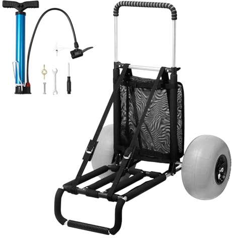 VEVOR Carrito de Playa con Ruedas Sólidas de PE Grandes para Arena, Plataforma de Carga de 760 x 390 mm, Carro de Arena Plegable, Carro Resistente para pícnica, Camp, Pesca, Playa, Jardinería