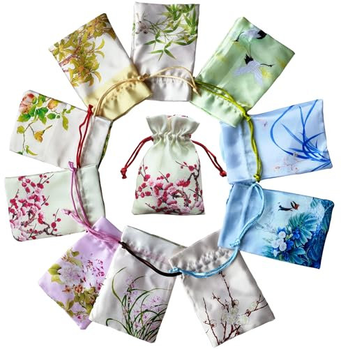 YJFY 10 sacchetti per gioielli in broccato di seta, 8 cm x 12 cm, per gioielli, caramelle, sacchetti in seta cinese, 10 motivi vintage, per gioielli, rossetti, ecc. (antico)