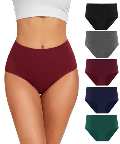 YESWEL Lot de 5 Slips pour Femmes, Coton Taille Haute, Hipster Stretch sous-vêtements Respirants pour Femmes ((Multicolor02, XL)