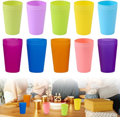 Lot de 30 Gobelets en Plastique Colorés Réutilisables - 260 ml, 10 Couleurs - Pour Enfants, Fêtes en Plein Air