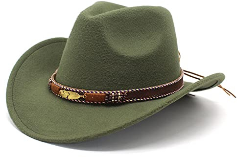 Qianderer Cowboyhut für Damen, Westernhut für Herren, Cowboy-Filzhut, verstellbarer Outdoorhut, grün, Einheitsgröße
