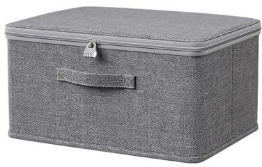ACESOME Storage Box With Combination Lock, Collapsible Storage Box with Lid, Cationic Fabric Closet Storage Box, Wardrobe Storage for Clothes, Jeans,T-shirts, Quilts, Sweater (40 x 30 x 21 cm)