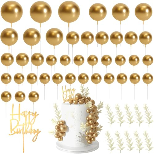MIAHART Ball Cake Toppers Balloons Cupcake Topper Ball Cake Insert Decoration for Birthday Wedding Baby Shower Party Supplies (Gold） (Gold)
